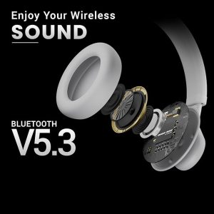 HAMMER Bash Max Over The Ear Wireless Bluetooth Headphones with Mic, Touch Control, Deep Bass, Upto 40 Hours Playtime, Bluetooth 5.3, Workout/Travel (Cool Grey)