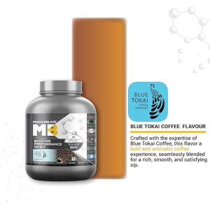 MuscleBlaze Biozyme Performance Whey Protein Powder, Blue Tokai Coffee (2kg / 4.4lbs) | 25g Protein Per Scoop | Clinically Tested 50% Higher Protein Absorption