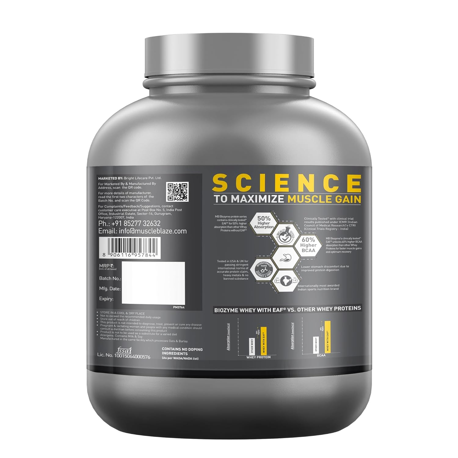 MuscleBlaze Biozyme Performance Whey Protein Powder, Blue Tokai Coffee (2kg / 4.4lbs) | 25g Protein Per Scoop | Clinically Tested 50% Higher Protein Absorption - Image 3