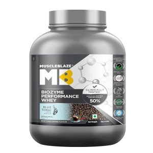MuscleBlaze Biozyme Performance Whey Protein Powder, Blue Tokai Coffee (2kg / 4.4lbs) | 25g Protein Per Scoop | Clinically Tested 50% Higher Protein Absorption